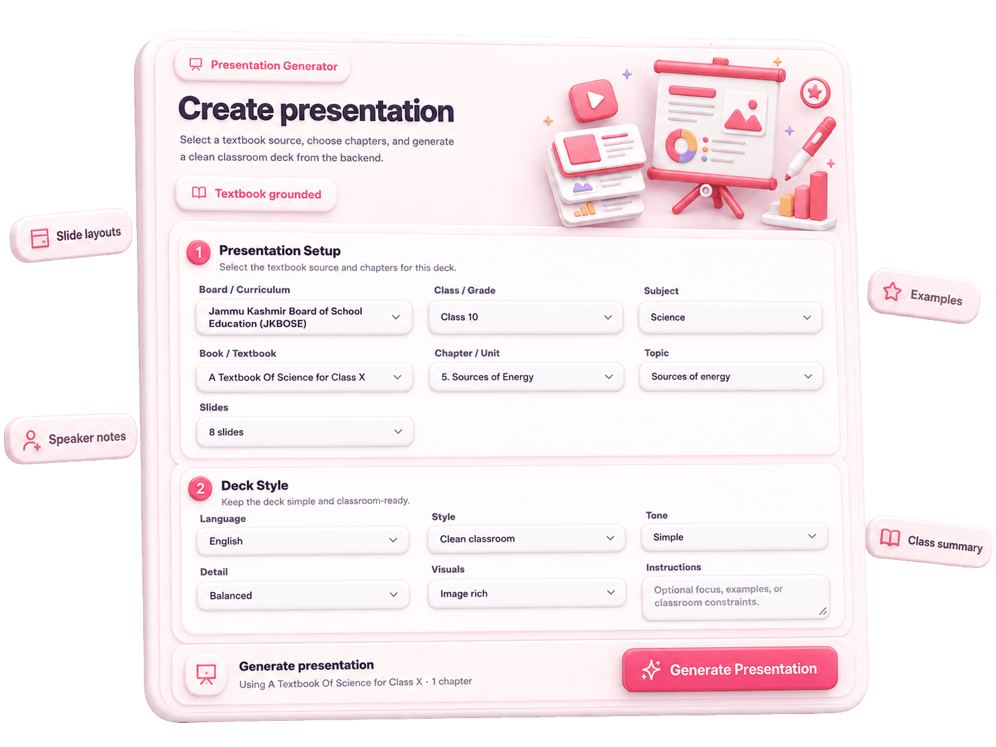 Presentation generator setup preview.