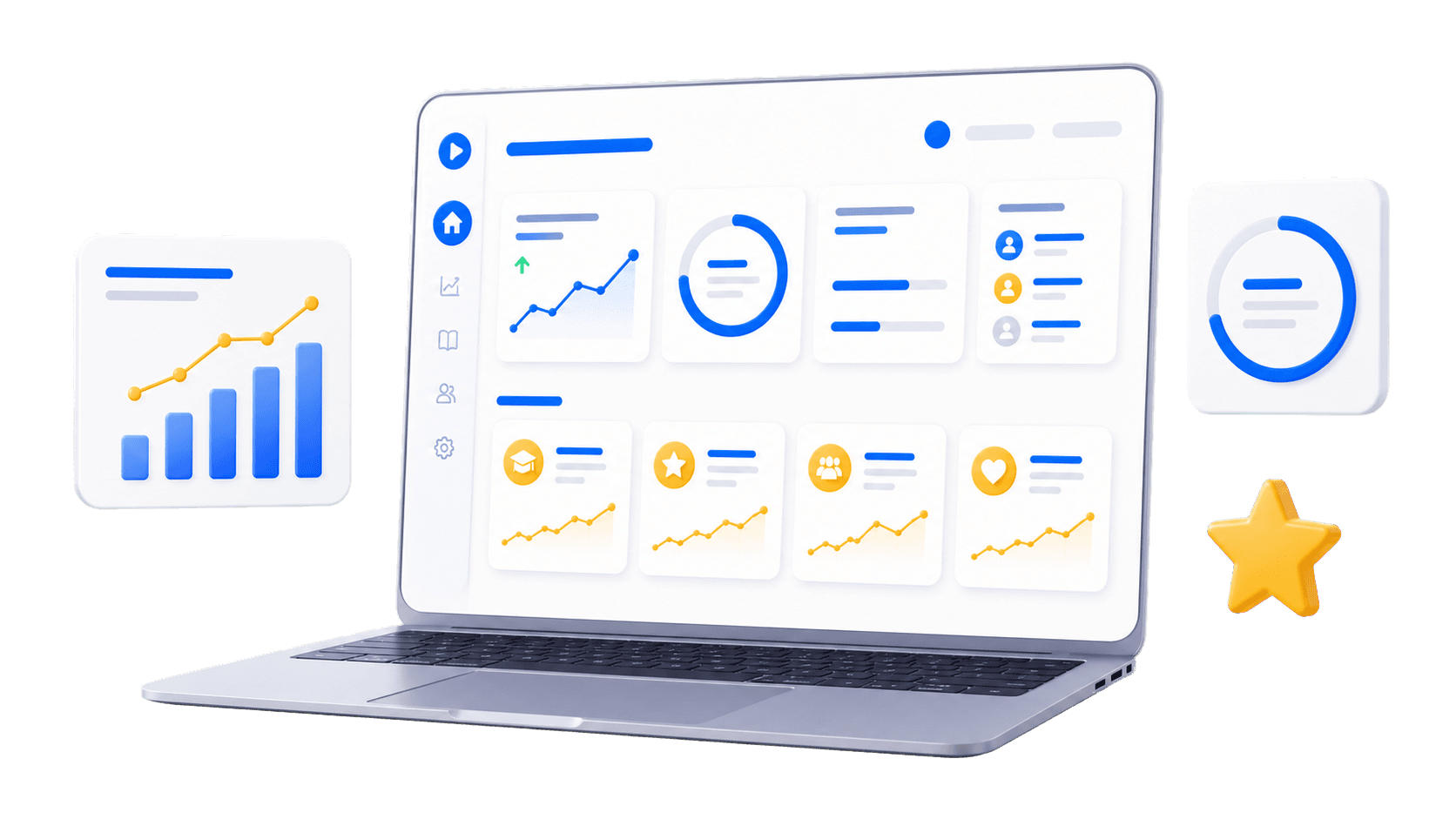 A school excellence dashboard showing academic implementation and teacher engagement.